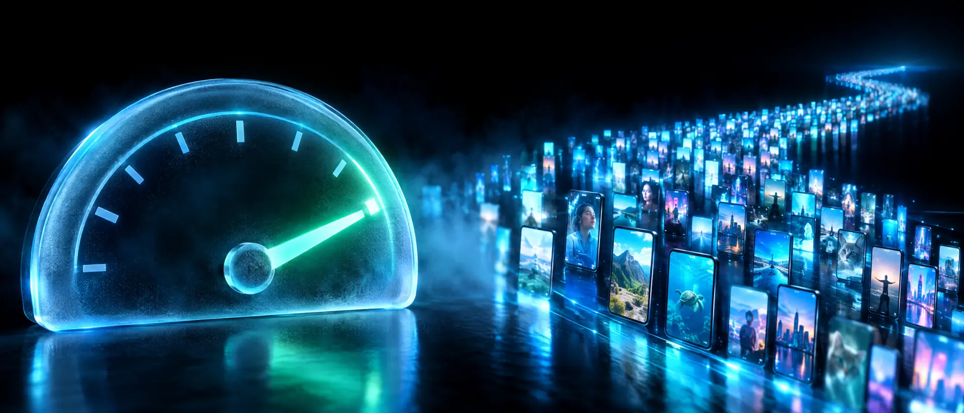 A glass meter at full, reels streaming past it